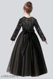 Stylish sequin net gown dress for girls, long sleeves, embroidered pattern, ready-to-wear for events, multiple sizes available from 3-16 years
