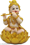 Golden resin Krishna statue, 52 X 4 inch, Indian handcrafted decorative showpiece for table or shelf