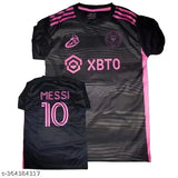 Miami black cotton blend t-shirt featuring Messi Foodboll print, short sleeves, men's sizes M-XXL. Product from India