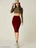 Maroon pencil skirt for woman, high stretch polyester and elastane blend, elegant fit and knee length style