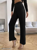 Trendy pink-purple women's regular fit cotton blend trousers combo (26, 30, 34) & black cotton blend trouser set (26-34); high-quality, imported, ankle length with front seam detail and elastic waistband