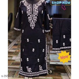Chikankari embroidered rayon kurta set with plazoo bottomwear - Indian traditional embellished three-quarter sleeves outfit