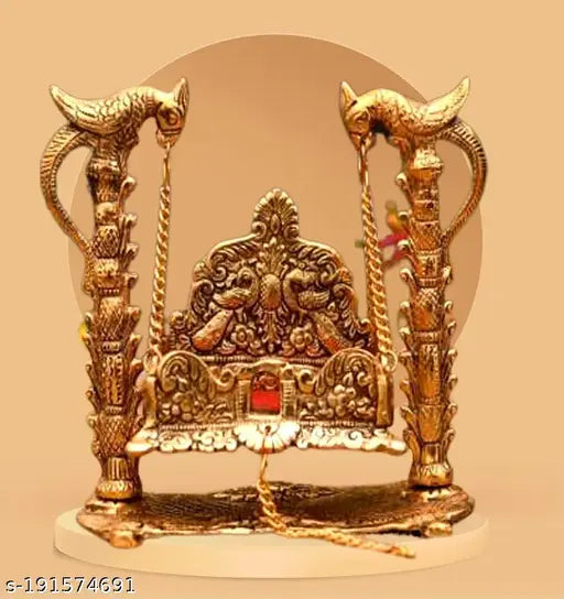 Brass Singhasan net with Ansh Trend Laddu Gopal Jhula, traditional Indian home decor for religious offerings or collectibles