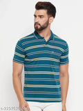 Uniberry Men striped cotton blend polo collar t-shirt, short sleeves, India-made