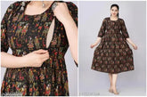 Rayon printed zip kurta, three-quarter sleeve maternity dress for women, India