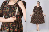 Rayon printed zip kurta, three-quarter sleeve maternity dress for women, India