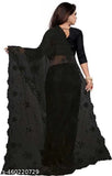 Black net embroidery saree, Indian handcrafted black net sari with separate silk blouse, intricate embroidery detail