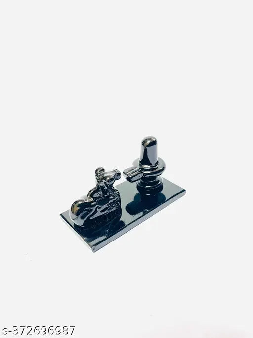 Handcrafted black Shivling with Nandi idol, hand-painted Indian artistry, 8 cm long, 4 cm high