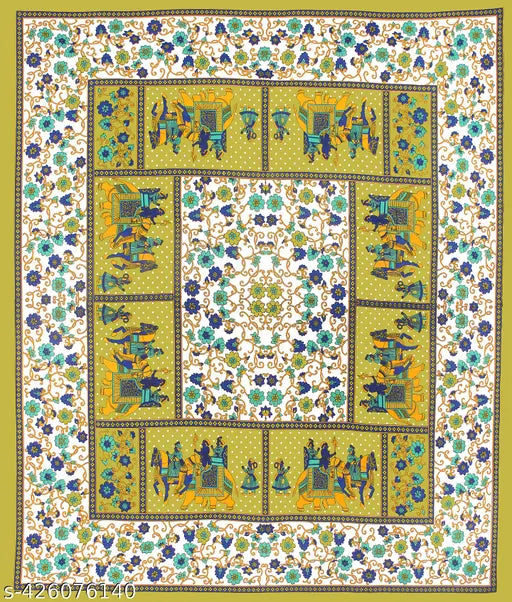 Double Cotton Jaipuri Printed Bedsheet Set, 2 Pillow Covers, vibrant multi-color design, perfect for mild winter and adult use