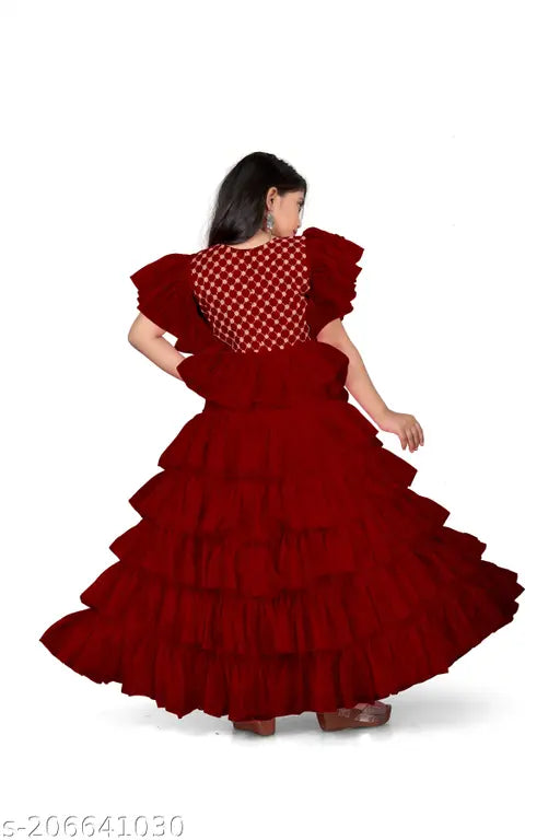 Stitched net gown full piece for kids and young girls, solid color with net dupatta, perfect for parties and festivals such as Raksha Bandhan, Navratri/Diwali, Christmas, New Year. Sizes available from 5-16 years, dry clean only