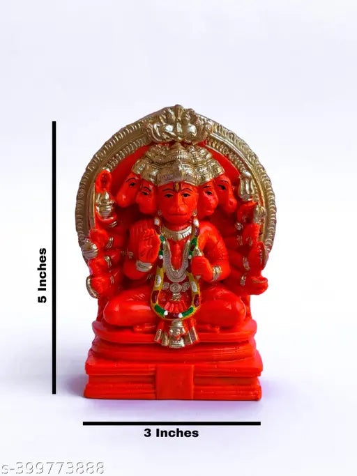 Hand-painted poly resin Panchmukhi Hanumanji statue, traditional Indian idol of Lord Hanuman
