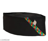 Maroon and black cotton Pahadi Modi flat cap set, traditional Indian headwear