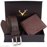 Solid leather men's gift set: RFID wallet & belt combo, 5 compartments, free size (11cm x 9cm), elegant design, urban style
