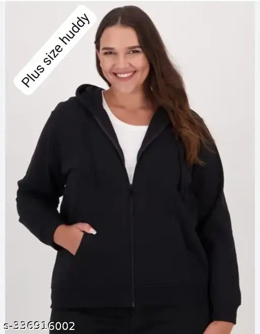 Fleece plus-size hoodie with long sleeves and printed pattern, available in XXL and XXXL sizes for women. Made in India