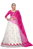 White Georgette embroidered semi-stitched net Lehenga Choli with dupatta - Indian bridal wear, traditional party attire