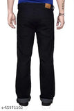 Men's black cotton regular fit jeans, solid pattern, stretchable for sizes 28-50, India origin