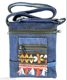 Denim crossbody 2-fold sling messenger bag, free size (8.5x7), durable fabric, 4 compartments, embroidered patchwork