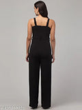 Striped crepe jumpsuit for women, solid pattern, sleeveless design, available in multiple sizes (XS-XXL), Indian origin