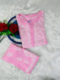 Rayon modal Chikankari kurta with palazzos, solid-colored Indian women's fashion set in Lakhnawi style