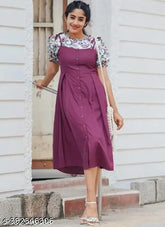 Floral Print Rayon Dungaree Two-Piece Set, sleeveless dress & top in vibrant floral pattern, perfect for casual outings