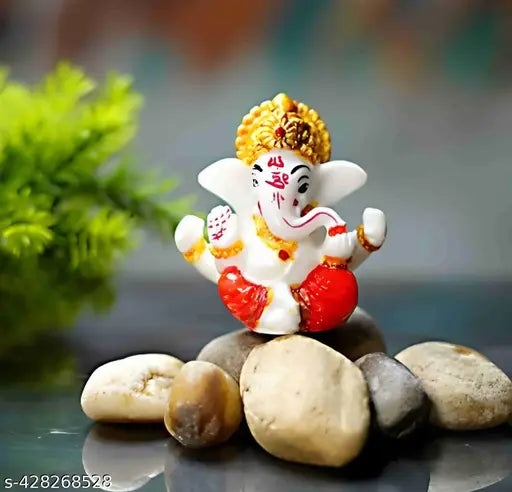 Red and white resin Ganesh idol, 23X23 inch, home decor showpiece