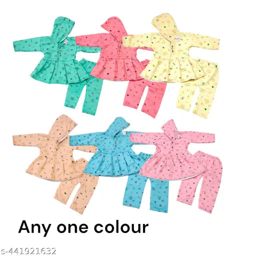 Soft wool floral winter printed baby dress with hood, warm and cozy for cold seasons