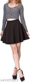 Black cotton blend high waist flared skater mini skirt for women, trendy and fashionable with elastic waistband