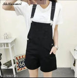 Denim short jumpsuit with tee, stylish solid-colored dungaree for women