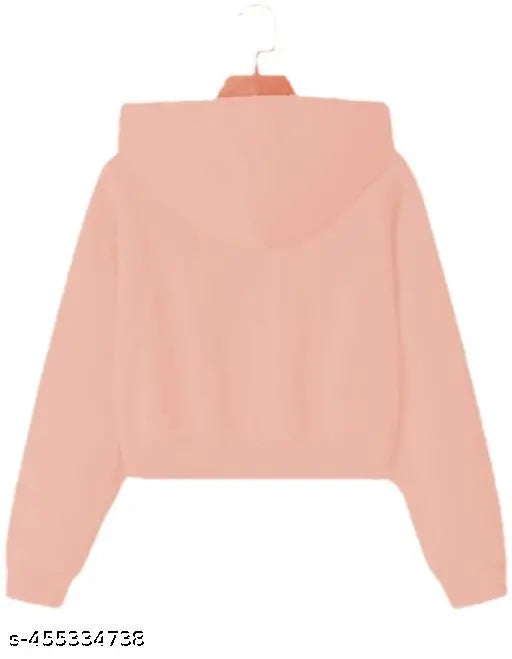 Trendy design polyester crop top with hood, long sleeves, printed pattern. Women's casual option under 200 (S: Bust 34in, Length 19in). Perfect for daily wear