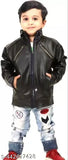 Black kids leather long sleeves solid pattern garment, perfect for 5-6 years old or 7-8 years old children's wear, made in India