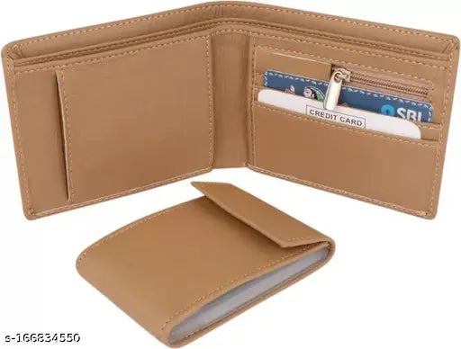 Classic world casual zip pocket PU Leather wallet for men - brown faux leather bi-fold wallet with 2 compartments, perfect for everyday use
