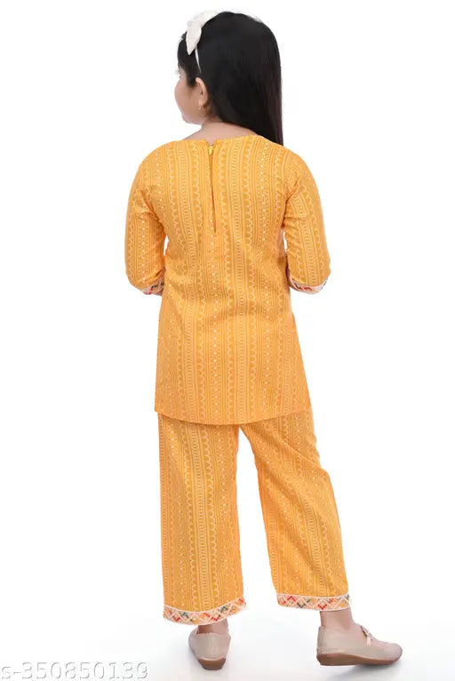Striped rayon 3/4 sleeve kurtis and palazzo set for parties and casual wear, Indian fashion for kids aged 0-9 years