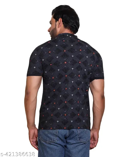 Cotton three-color print polo neck Casual T-shirt, latest design for men's summer wear, Made in India