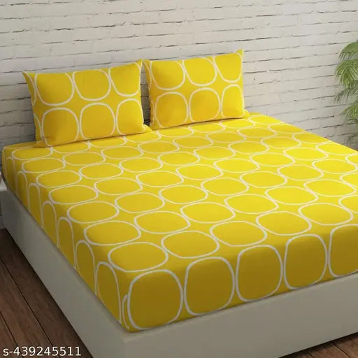 Glace cotton, geometric printed, king size fitted bedsheet & pillow covers - perfect for summer