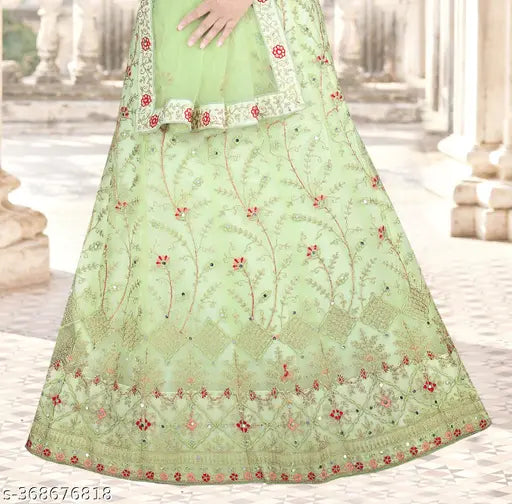 Floral net top and solid net dupatta set, semi-stitched Indian lehenga choli with 43m waist and 43m length, botanical print dupatta, origin India