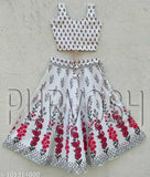 Sleeveless, floral-printed art silk kid's lehenga set with side zipper, 6-14 years. Indian-made, ready to wear
