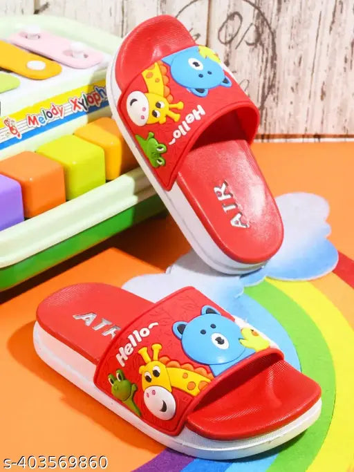 Red PVC kids' flip flops, comfortable for daily use with printed net pattern - KATS brand