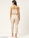 Peach polyester solid western wear jumpsuit with fabric belt for women, casual and festive occasion attire