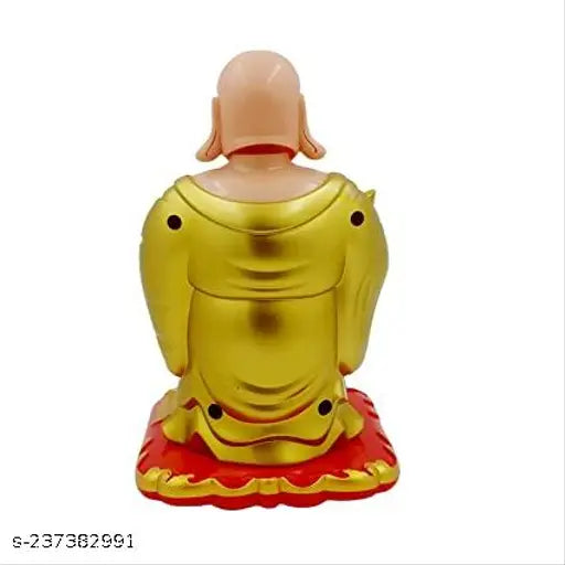 Gold-plated polyresin GEETA S Solar Laughing Buddha decor showpiece, 13 cm high, for wealth, health, prosperity