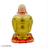 Gold-plated polyresin GEETA S Solar Laughing Buddha decor showpiece, 13 cm high, for wealth, health, prosperity