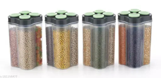 Airtight plastic kitchen storage set, pack of 4 (4250ml), BPA-free, non-toxic, microwave & dishwasher safe. Attractive mixer jars with 4 sections for organized food storage