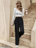 Stylish cotton blend solid trousers for women, available in sizes 26-34