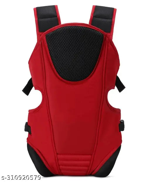 Red 3-in-1 adjustable newborn baby carrier backpack, sturdy back support & cushioned leg support (6-15 months), durable, breathable cotton polyester, extra padding for baby's neck & hip support