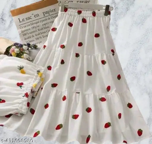 Women's printed crepe skirt, vibrant pattern on net fabric, versatile fashion for both girls and women, India-made