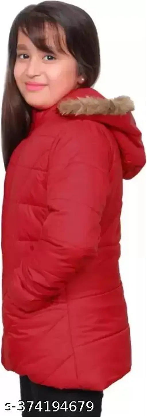 Polyester kids girl winter jacket, solid pattern, warm for chilly season, sizes 9-10, 10-11, 11-12, 12-13 years. Made in India