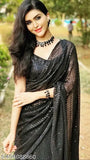 Georgette Bollywood sequin saree with embellished satin running blouse, free size, India origin