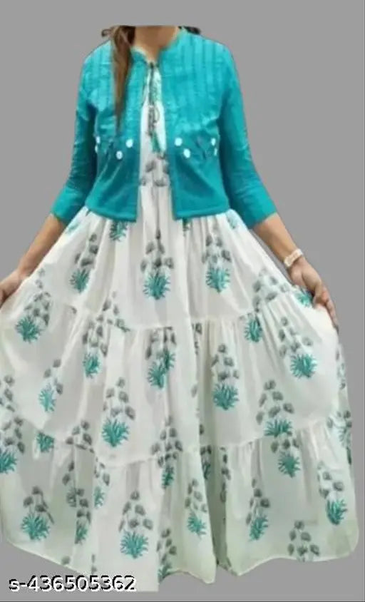 Rayon printed kurti, three-quarter sleeves, Indian women's fashion on mannequin