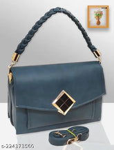 Magnifique blue PU sling bag, 3 compartments, free size (9in x 3in x 6in), versatile women's accessory from India