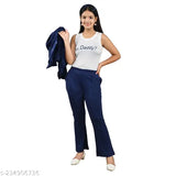 Cotton blend girls dress set: navy blue palazzo and koti with printed t-shirt, three-quarter sleeves, 8-13 years