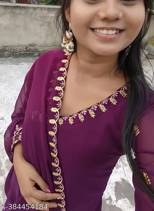 Georgette Falsa embroidery kurti for women, long-sleeved, handcrafted Indian ethnic wear